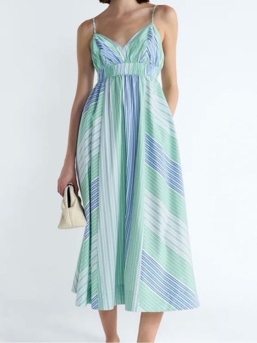 NWT cotton green, blue, white stripe midi dress Free Assembly XXL (20)